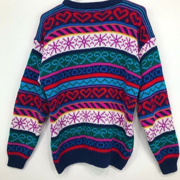 Ashley Colorful Design Stripe Knit Pullover Retro Crew Neck Sweater - Picture 8 of 15